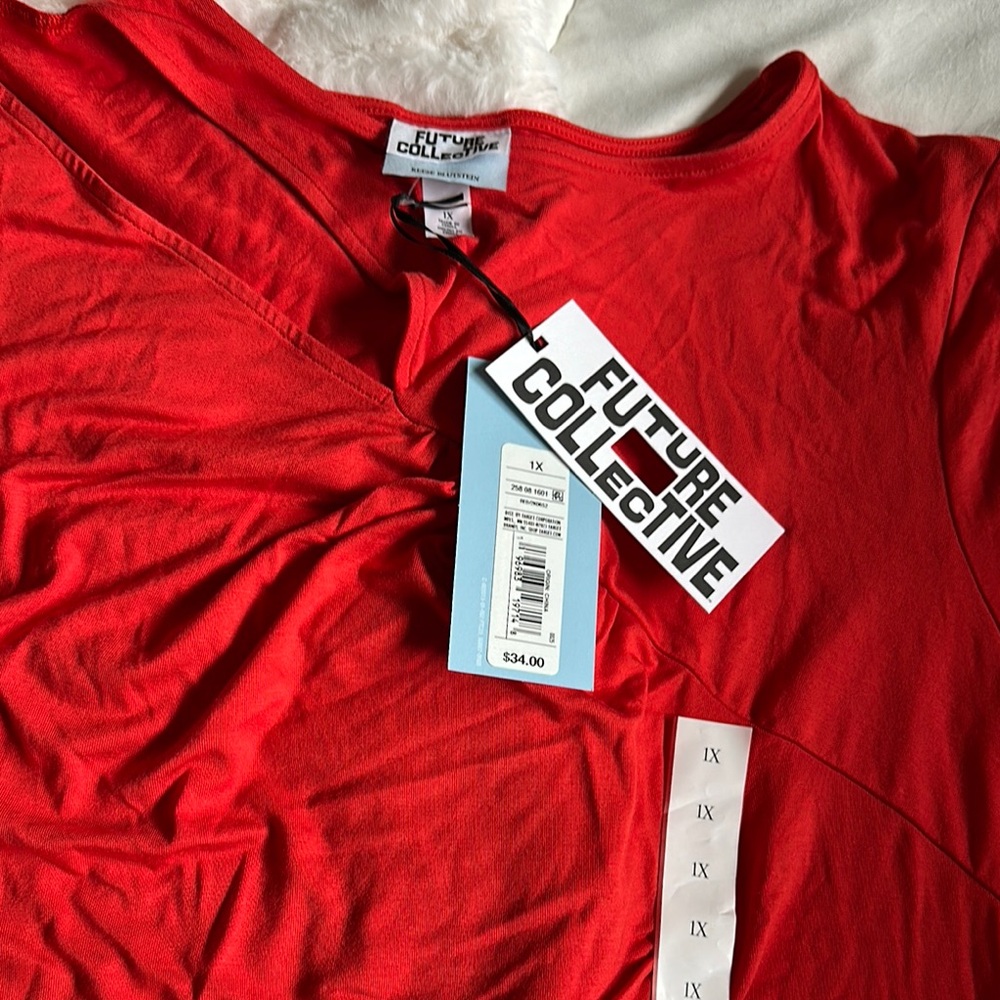 Future Collective Red Ruched Cutout Maxi Dress 1X - Picture 4 of 8